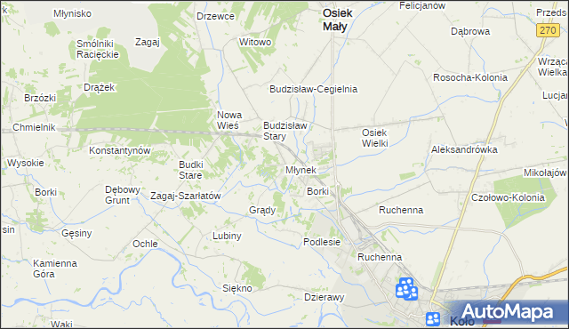 mapa Młynek gmina Osiek Mały, Młynek gmina Osiek Mały na mapie Targeo