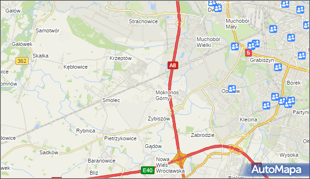 mapa Mokronos Górny, Mokronos Górny na mapie Targeo