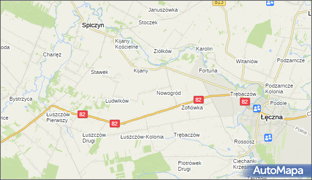 mapa Nowogród gmina Łęczna, Nowogród gmina Łęczna na mapie Targeo