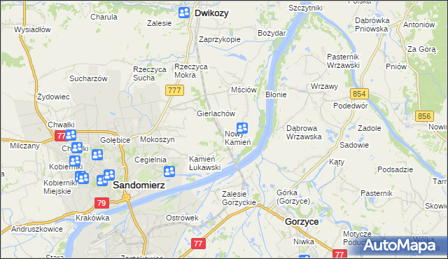 mapa Nowy Kamień gmina Dwikozy, Nowy Kamień gmina Dwikozy na mapie Targeo