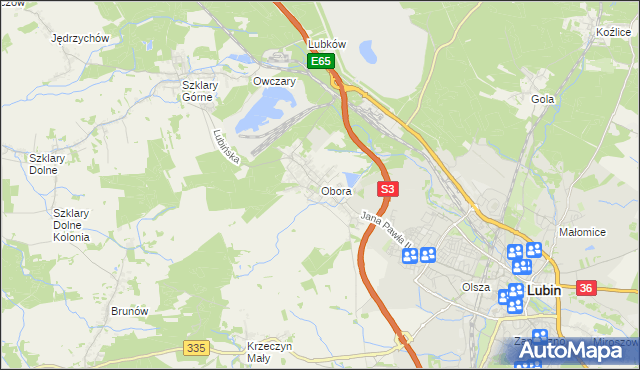 mapa Obora gmina Lubin, Obora gmina Lubin na mapie Targeo