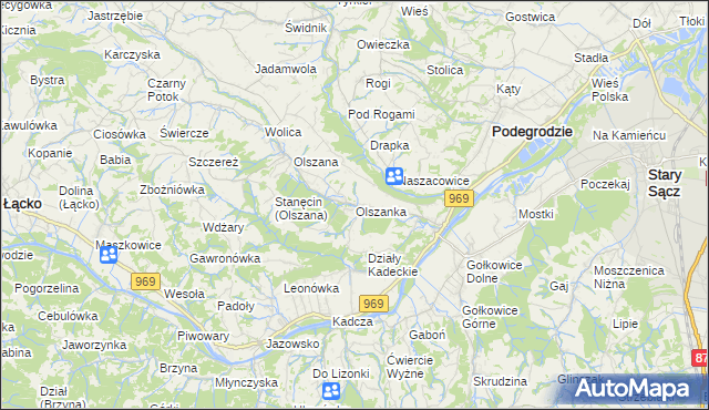 mapa Olszanka gmina Podegrodzie, Olszanka gmina Podegrodzie na mapie Targeo