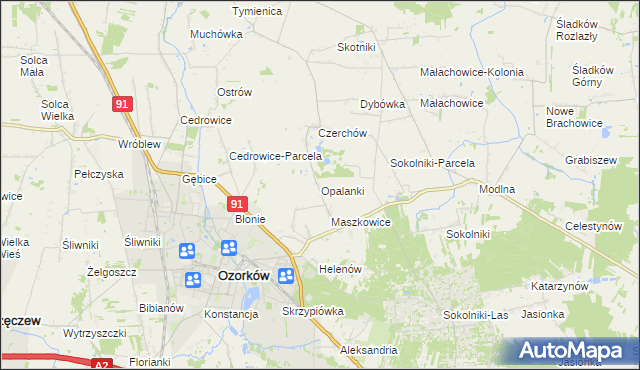 mapa Opalanki gmina Ozorków, Opalanki gmina Ozorków na mapie Targeo