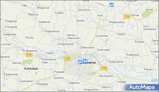 mapa Opatkowice gmina Proszowice, Opatkowice gmina Proszowice na mapie Targeo