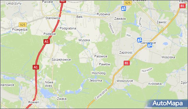 mapa Palowice, Palowice na mapie Targeo