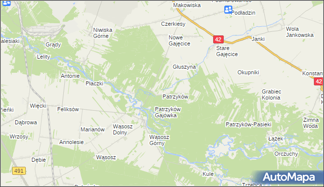 mapa Patrzyków gmina Pajęczno, Patrzyków gmina Pajęczno na mapie Targeo