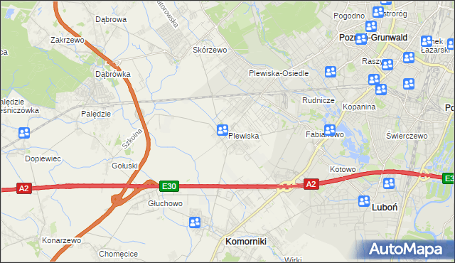 mapa Plewiska gmina Komorniki, Plewiska gmina Komorniki na mapie Targeo
