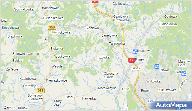 mapa Pyzówka, Pyzówka na mapie Targeo