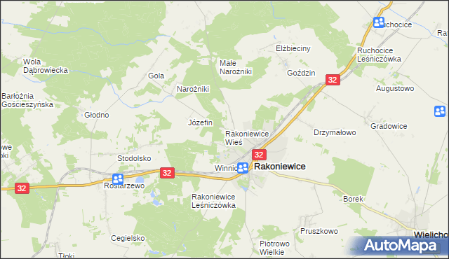 mapa Rakoniewice Wieś, Rakoniewice Wieś na mapie Targeo
