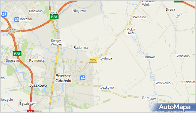 mapa Rokitnica gmina Pruszcz Gdański, Rokitnica gmina Pruszcz Gdański na mapie Targeo