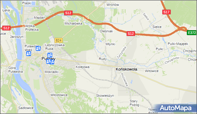 mapa Rudy gmina Końskowola, Rudy gmina Końskowola na mapie Targeo