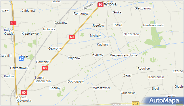 mapa Rybitwy gmina Witonia, Rybitwy gmina Witonia na mapie Targeo