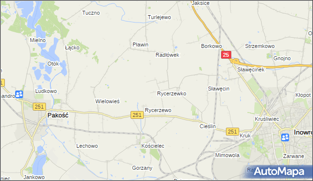 mapa Rycerzewko gmina Pakość, Rycerzewko gmina Pakość na mapie Targeo