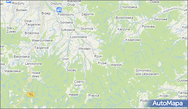 mapa Rzyki, Rzyki na mapie Targeo