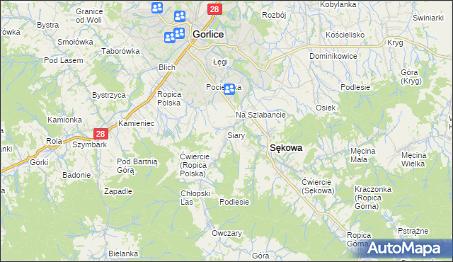 mapa Siary, Siary na mapie Targeo