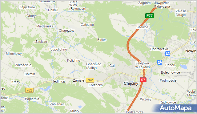 mapa Skiby gmina Chęciny, Skiby gmina Chęciny na mapie Targeo