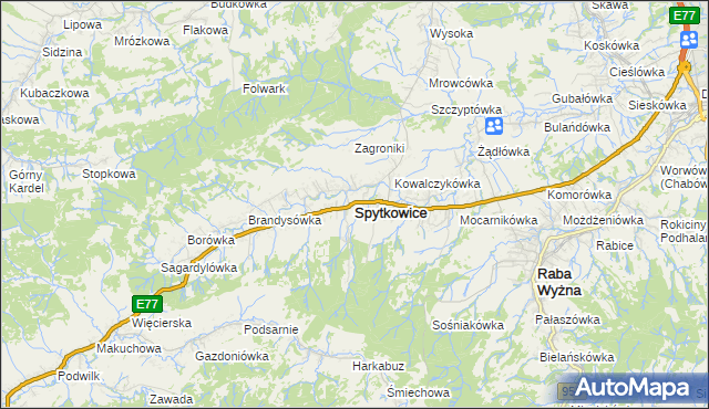 mapa Spytkowice powiat nowotarski, Spytkowice powiat nowotarski na mapie Targeo