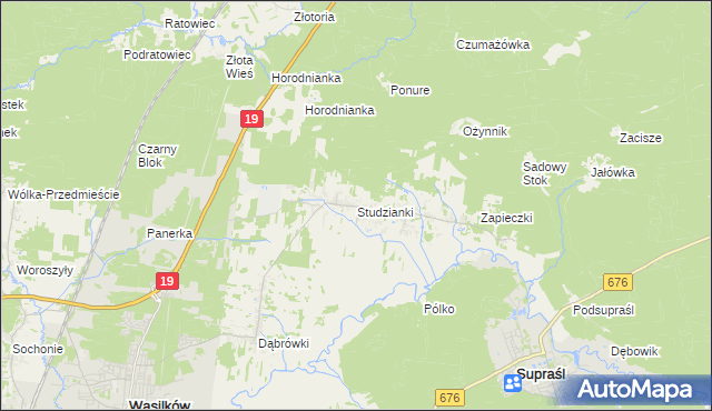 mapa Studzianki gmina Wasilków, Studzianki gmina Wasilków na mapie Targeo