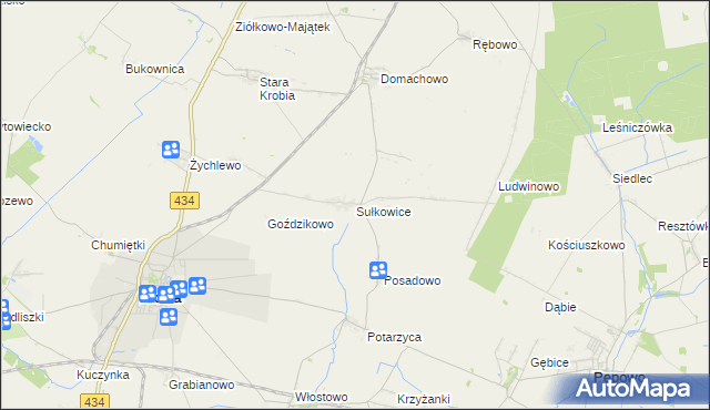 mapa Sułkowice gmina Krobia, Sułkowice gmina Krobia na mapie Targeo