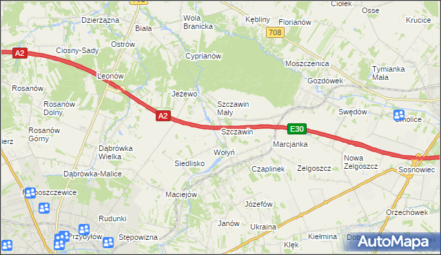 mapa Szczawin gmina Zgierz, Szczawin gmina Zgierz na mapie Targeo