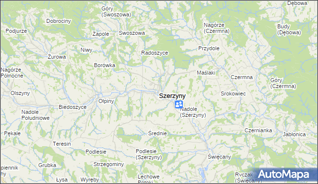 mapa Szerzyny, Szerzyny na mapie Targeo