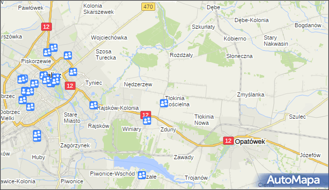 mapa Tłokinia Kościelna, Tłokinia Kościelna na mapie Targeo
