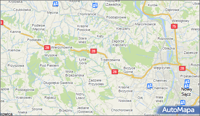 mapa Trzetrzewina, Trzetrzewina na mapie Targeo