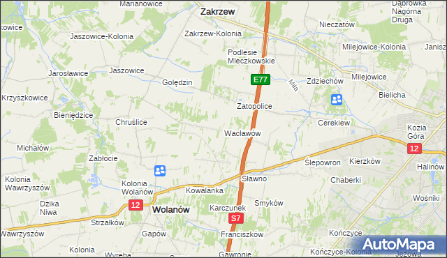 mapa Wacławów gmina Wolanów, Wacławów gmina Wolanów na mapie Targeo