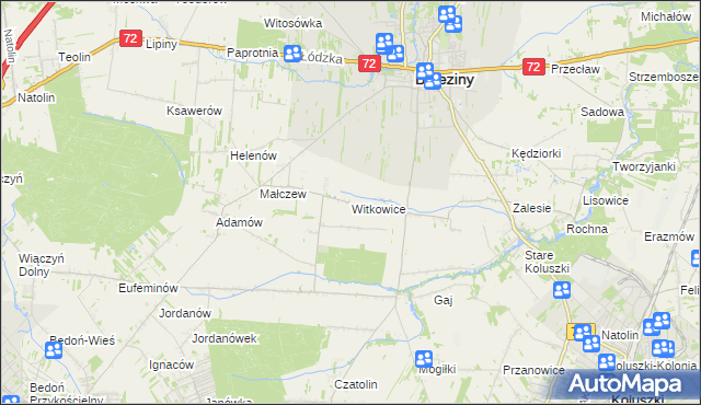 mapa Witkowice gmina Brzeziny, Witkowice gmina Brzeziny na mapie Targeo