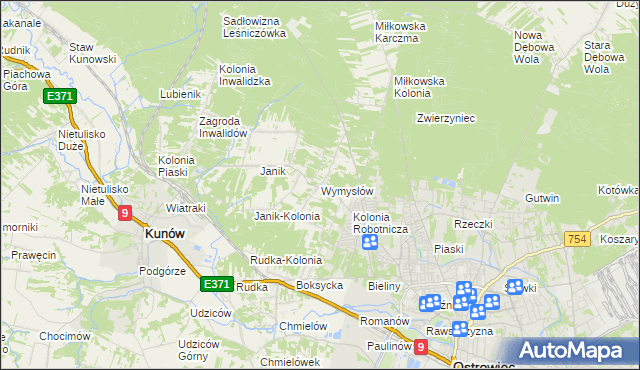 mapa Wymysłów gmina Kunów, Wymysłów gmina Kunów na mapie Targeo