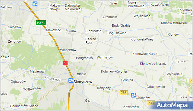 mapa Wymysłów gmina Skaryszew, Wymysłów gmina Skaryszew na mapie Targeo