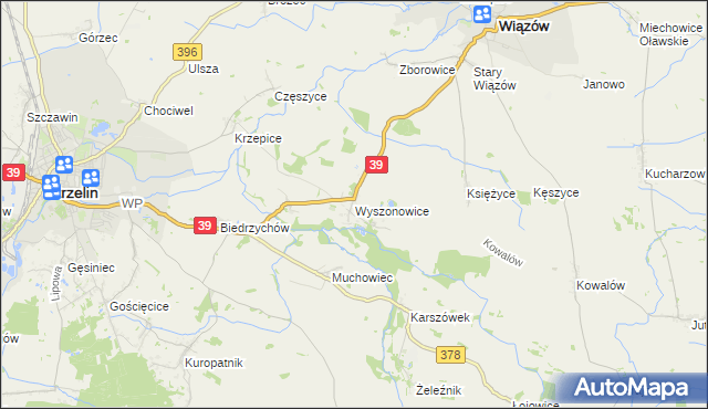 mapa Wyszonowice, Wyszonowice na mapie Targeo