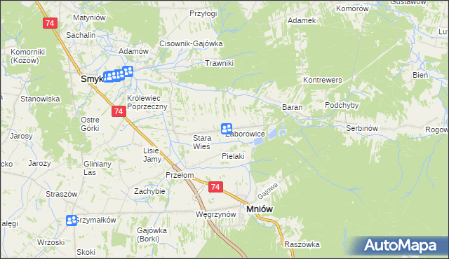 mapa Zaborowice gmina Mniów, Zaborowice gmina Mniów na mapie Targeo