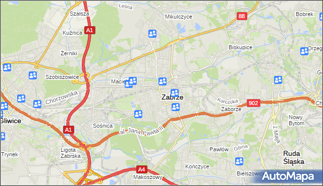 mapa Zabrza, Zabrze na mapie Targeo