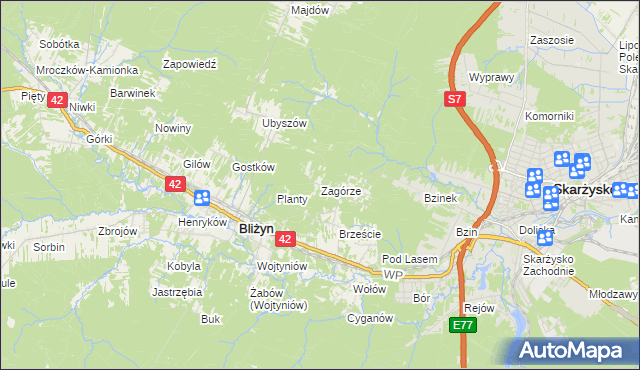 mapa Zagórze gmina Bliżyn, Zagórze gmina Bliżyn na mapie Targeo