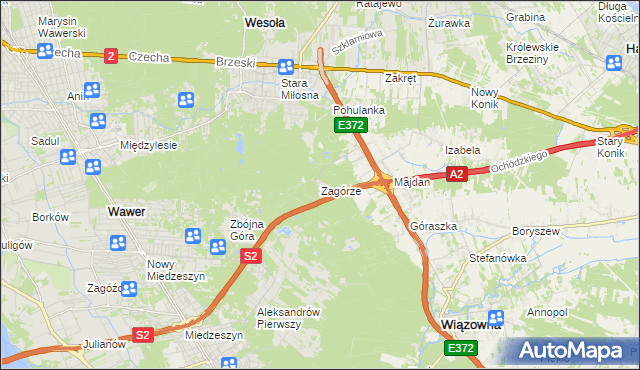 mapa Zagórze gmina Wiązowna, Zagórze gmina Wiązowna na mapie Targeo