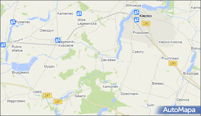 mapa Zakrzewo gmina Kłecko, Zakrzewo gmina Kłecko na mapie Targeo