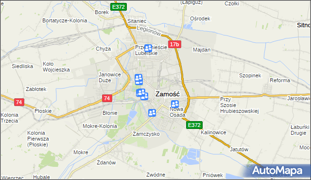 mapa Zamościa, Zamość na mapie Targeo