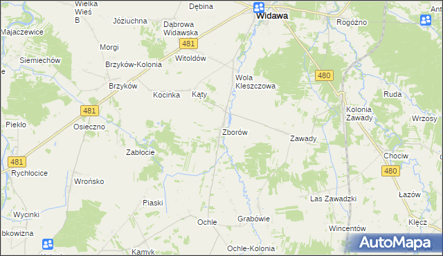mapa Zborów gmina Widawa, Zborów gmina Widawa na mapie Targeo