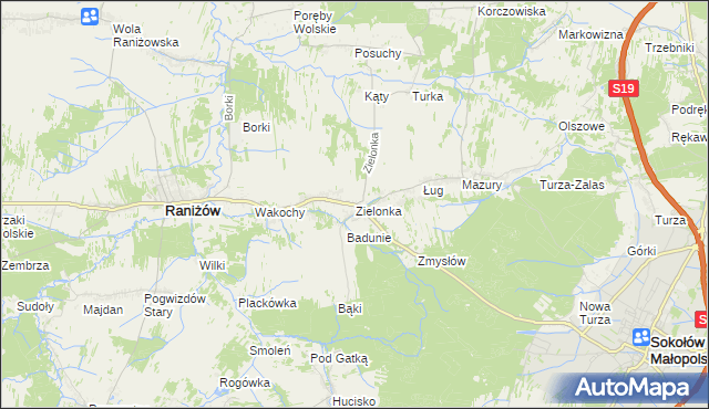 mapa Zielonka gmina Raniżów, Zielonka gmina Raniżów na mapie Targeo