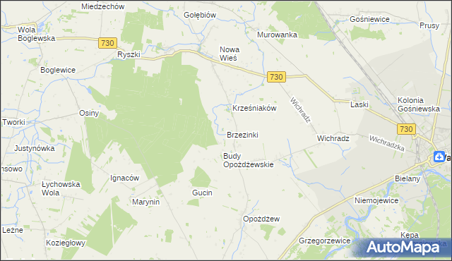 mapa Brzezinki gmina Warka, Brzezinki gmina Warka na mapie Targeo