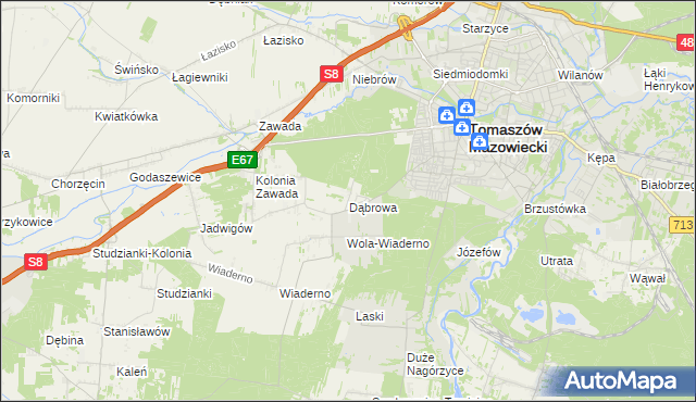 mapa Dąbrowa gmina Tomaszów Mazowiecki, Dąbrowa gmina Tomaszów Mazowiecki na mapie Targeo