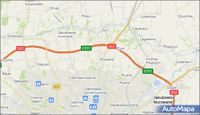 mapa Elizówka gmina Niemce, Elizówka gmina Niemce na mapie Targeo