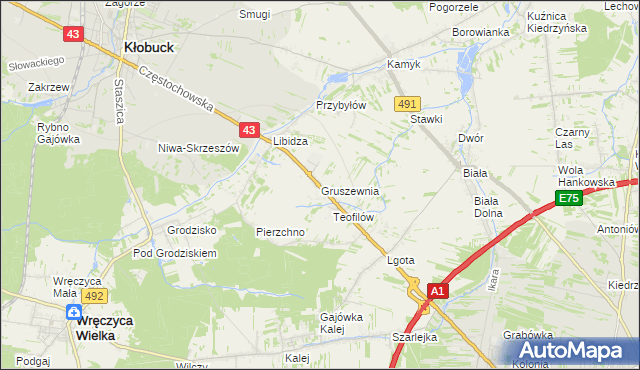 mapa Gruszewnia, Gruszewnia na mapie Targeo