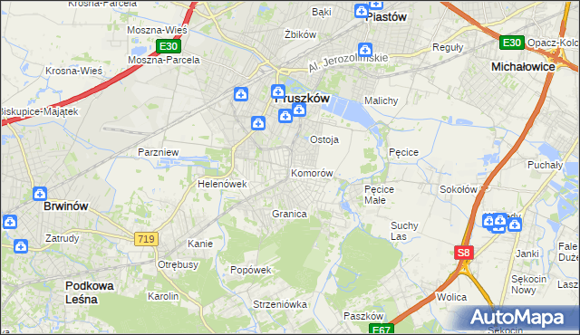 mapa Komorów gmina Michałowice, Komorów gmina Michałowice na mapie Targeo