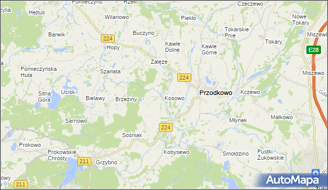mapa Kosowo gmina Przodkowo, Kosowo gmina Przodkowo na mapie Targeo
