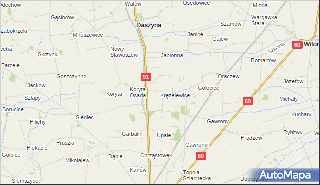 mapa Krężelewice, Krężelewice na mapie Targeo