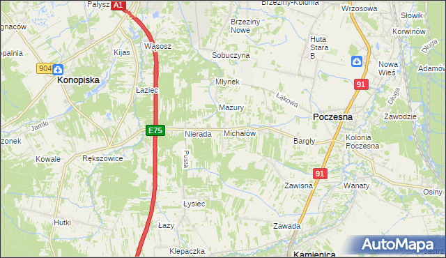 mapa Michałów gmina Poczesna, Michałów gmina Poczesna na mapie Targeo