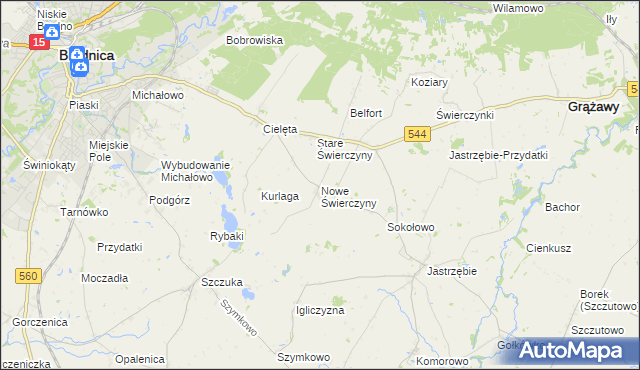 mapa Nowe Świerczyny, Nowe Świerczyny na mapie Targeo