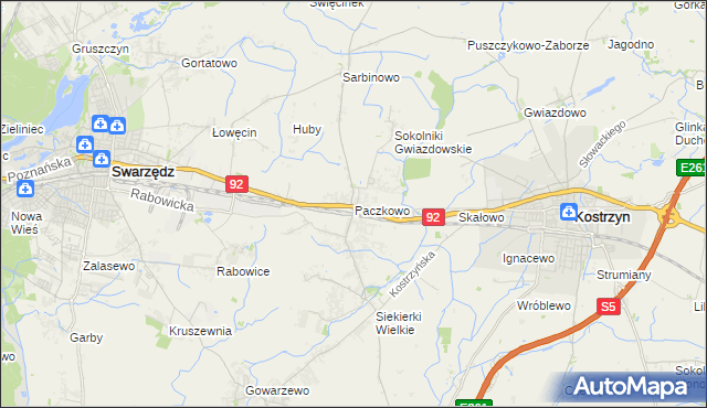 mapa Paczkowo gmina Swarzędz, Paczkowo gmina Swarzędz na mapie Targeo